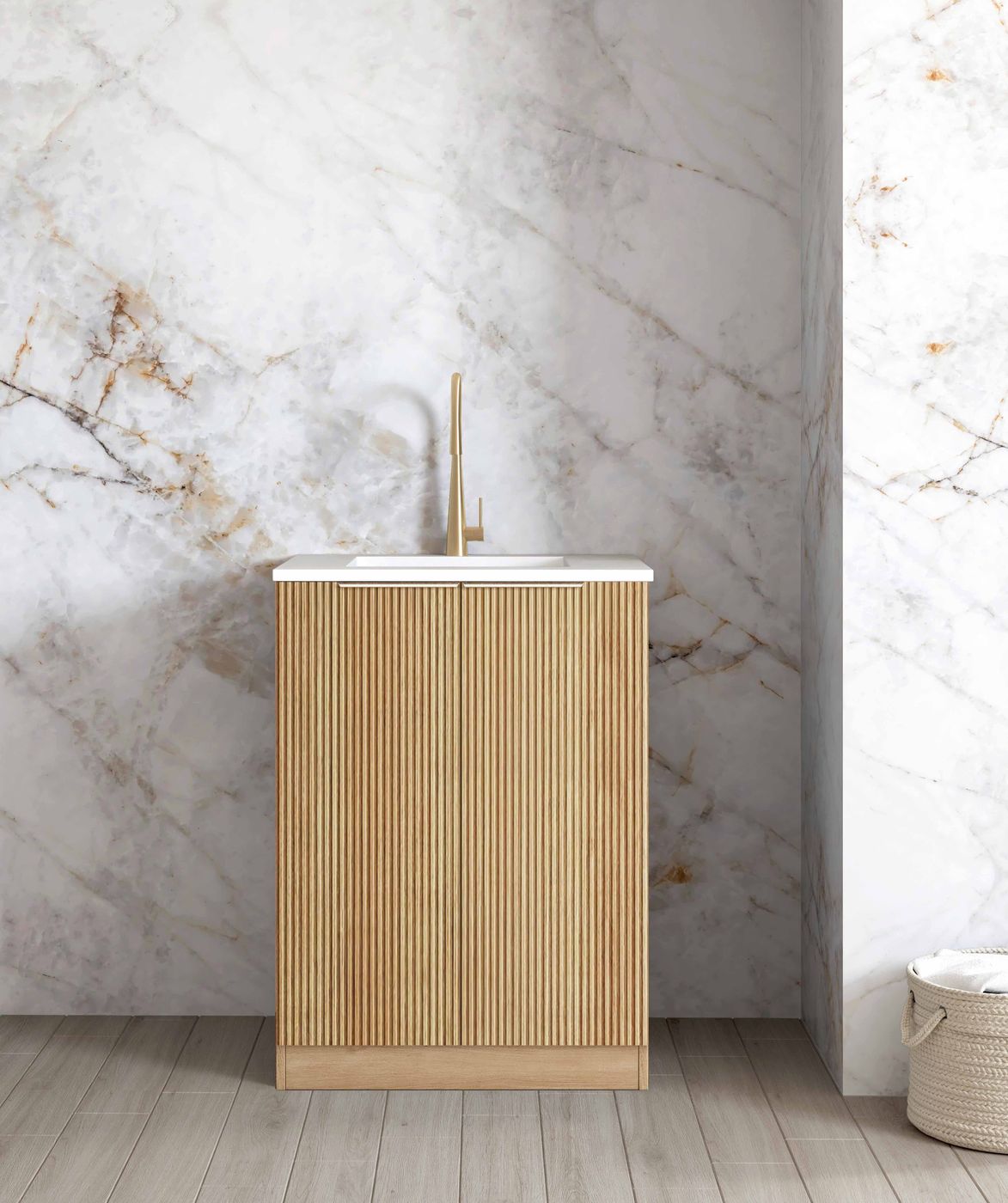 Mini Laundry 650mm Havana Fluted Woodland Oak with Matte White Top
