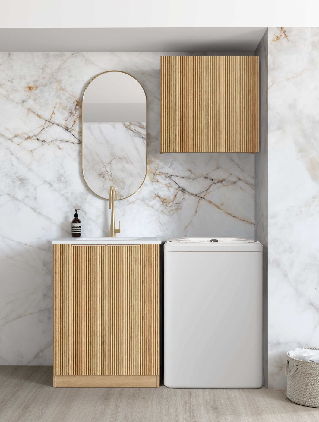 Wall and Base Cabinets Kit 650 Havana Fluted Woodland Oak with Matte White Top