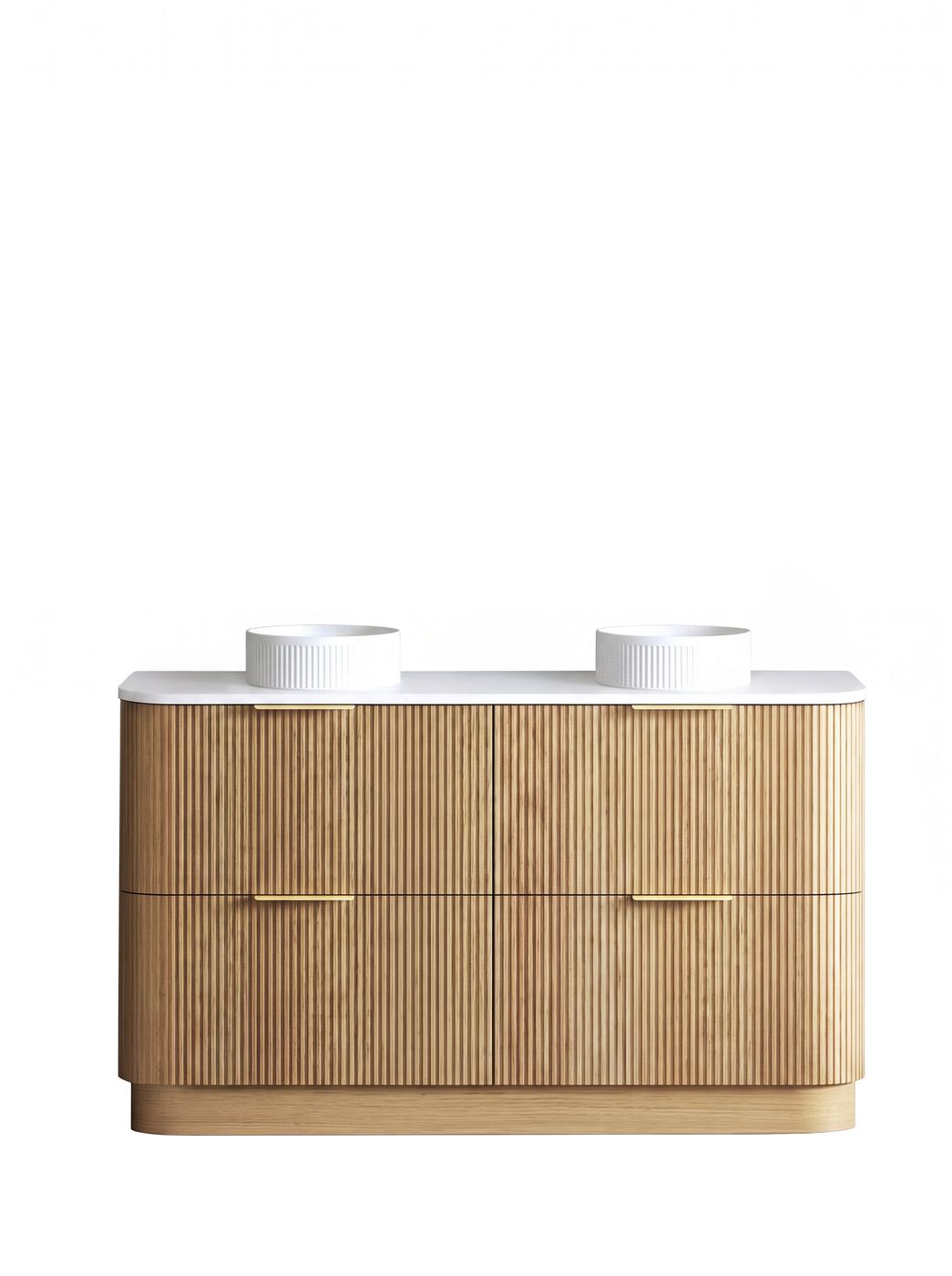 Havana 1500mm Woodland Oak Fluted Floorstanding Curve Vanity with Pure White Top