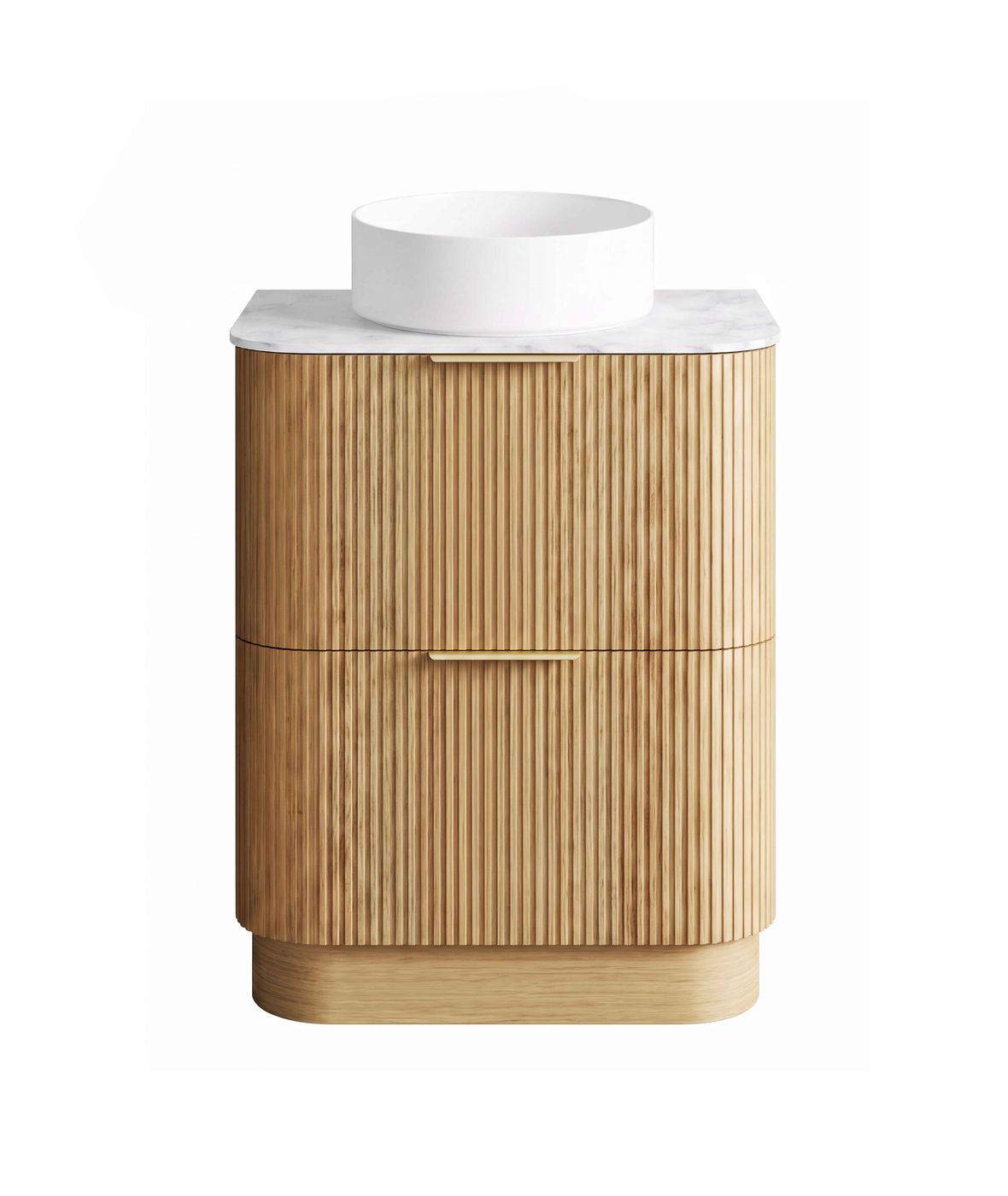 Havana 750mm Woodland Oak Fluted Floorstanding Curve Vanity with Cloudy Carrara Top