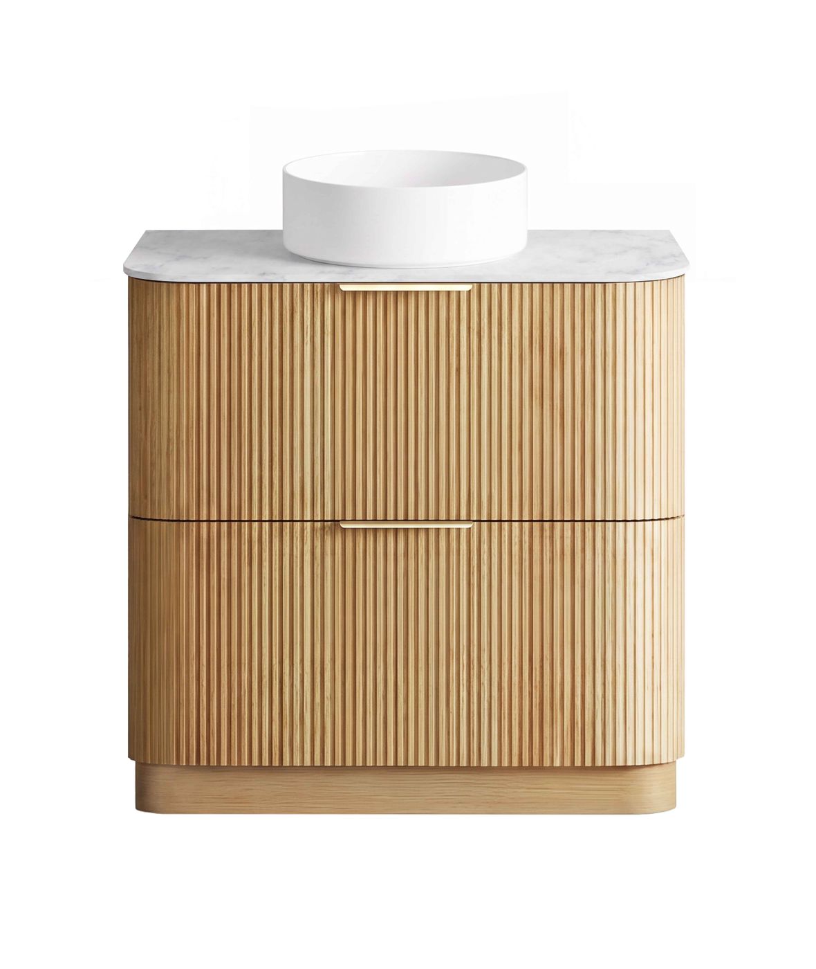 Havana 900mm Woodland Oak Fluted Floorstanding Curve Vanity with Cloudy Carrara Top