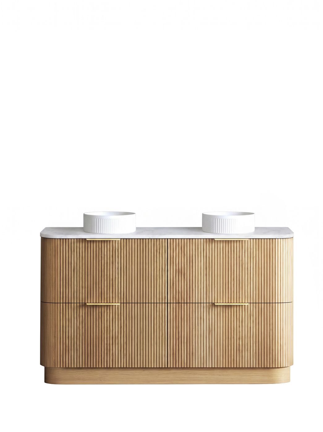 Havana 1500mm Woodland Oak Fluted Floorstanding Curve Vanity with Cloudy Carrara Top