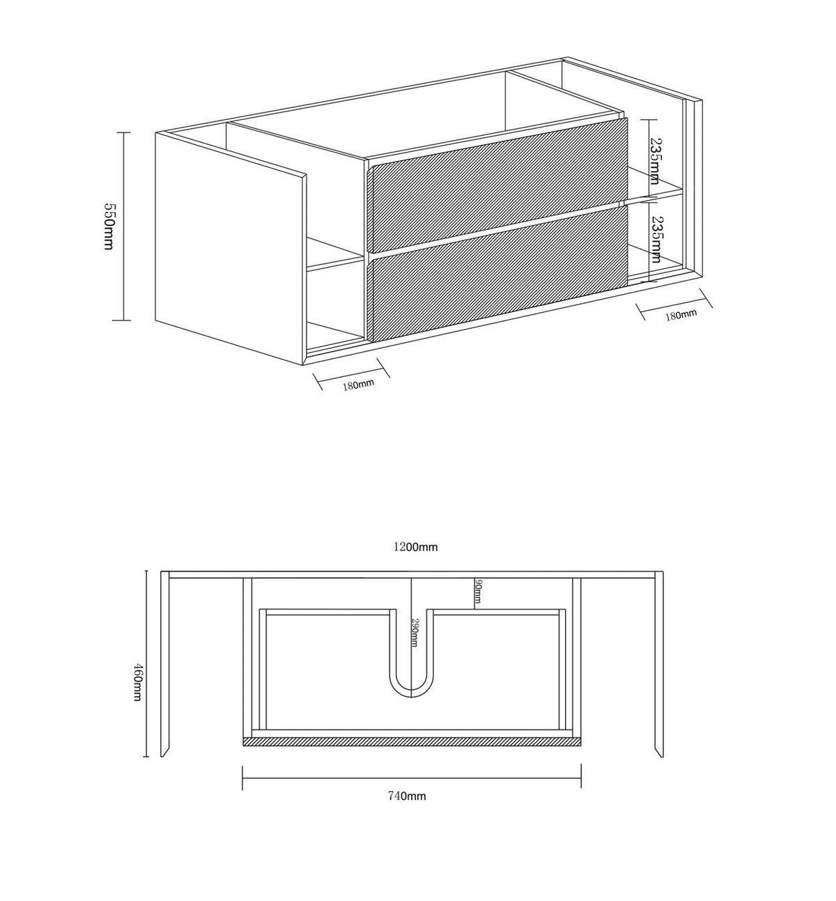 Maximo 1200mm Amazon Grey Wall Hung Cabinet Only Drawer & Shelves