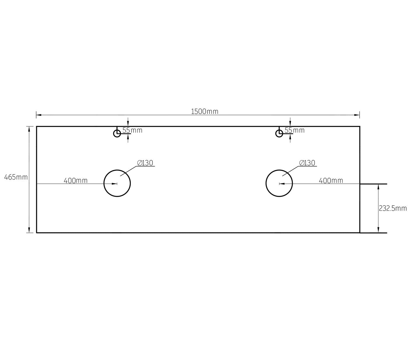 Rock Plate Stone 1500x465x15 Empire Black - Above Counter 12 O'Clock Taphole