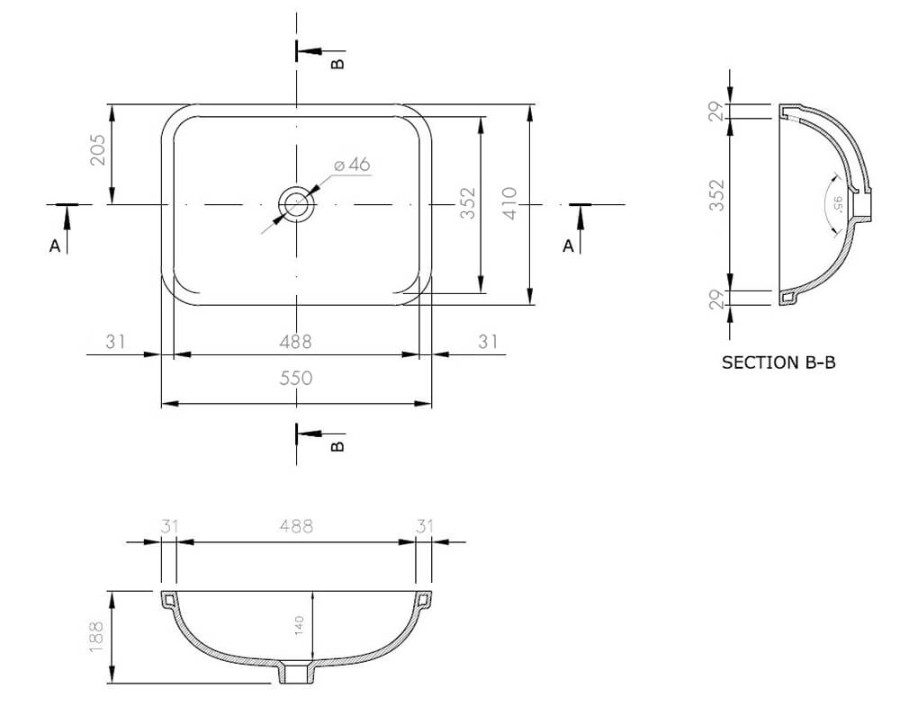 Fino Large 55 x 41 Under Counter Fireclay Basin