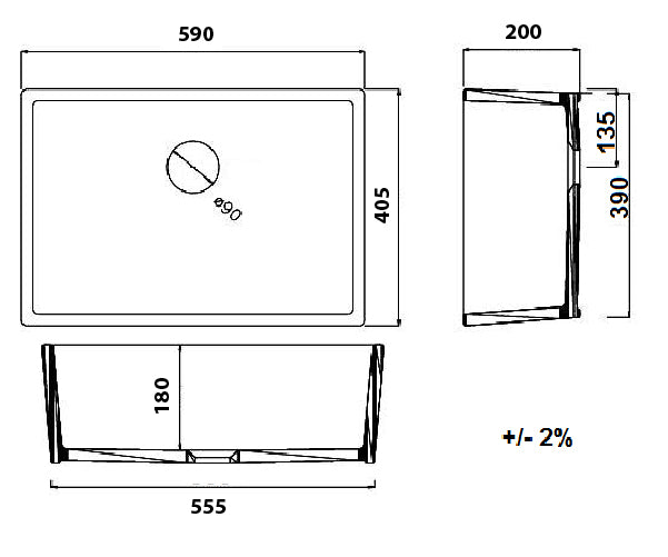 Galdor 60 x 41 Fine Fireclay Farmhouse Butler Sink