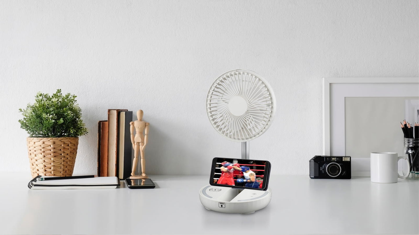 Goldair Platinum 18cm Rechargeable Desk Fan with Wireless Charger - Reno Spares
