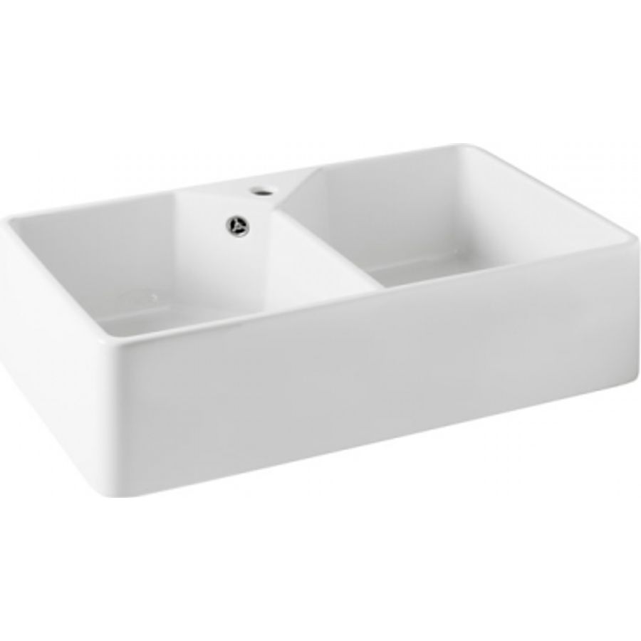 Turner Hastings 7403 Chester Double Bowl Fireclay Sink with Taphole and Overflow