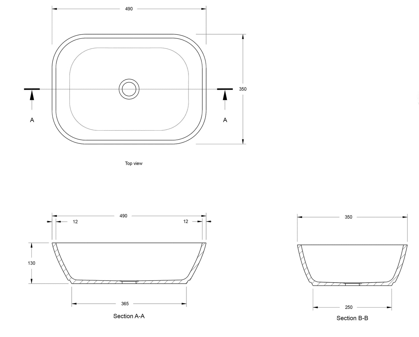 Maldon 49 x 35 TitanCast Solid Surface Above Counter Basin