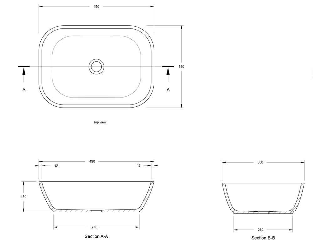 Maldon 49 x 35 TitanCast Solid Surface Above Counter Basin - Satin Silk White