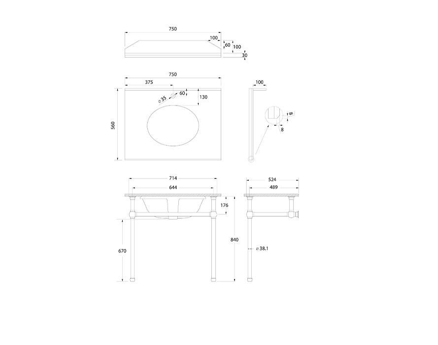 Mayer Basin Stand With 75 x 55 Real Carrara Marble Top - Reno Spares