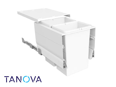 400mm Tanova Designer Series Soft Close Waste Bin System - 2 X 24L - White