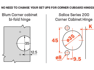 Salice Series 200 70Deg Hinge For Corner Cupboard 45mm