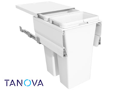 450mm Tanova Designer Series Soft Close Waste Bin System - 2 X 36L - White