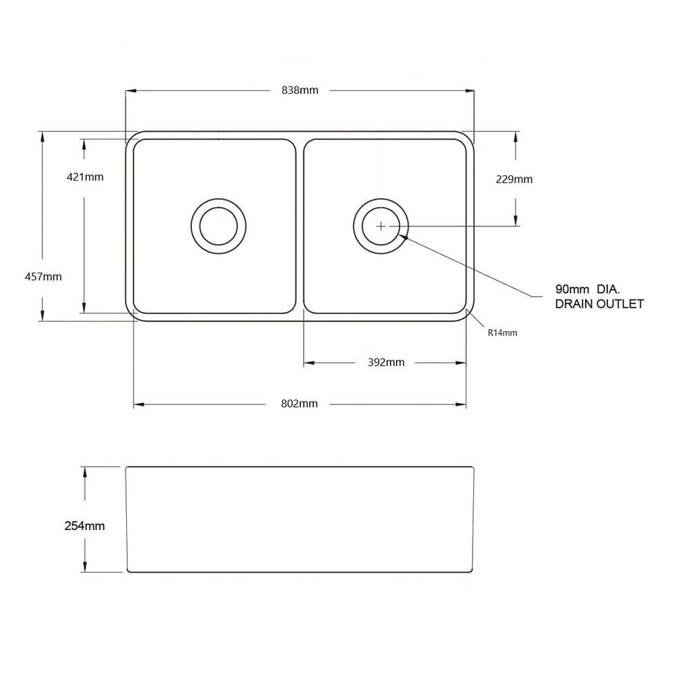 Novi 84 x 46 Fine Fireclay Gloss White Farmhouse Butler Sink