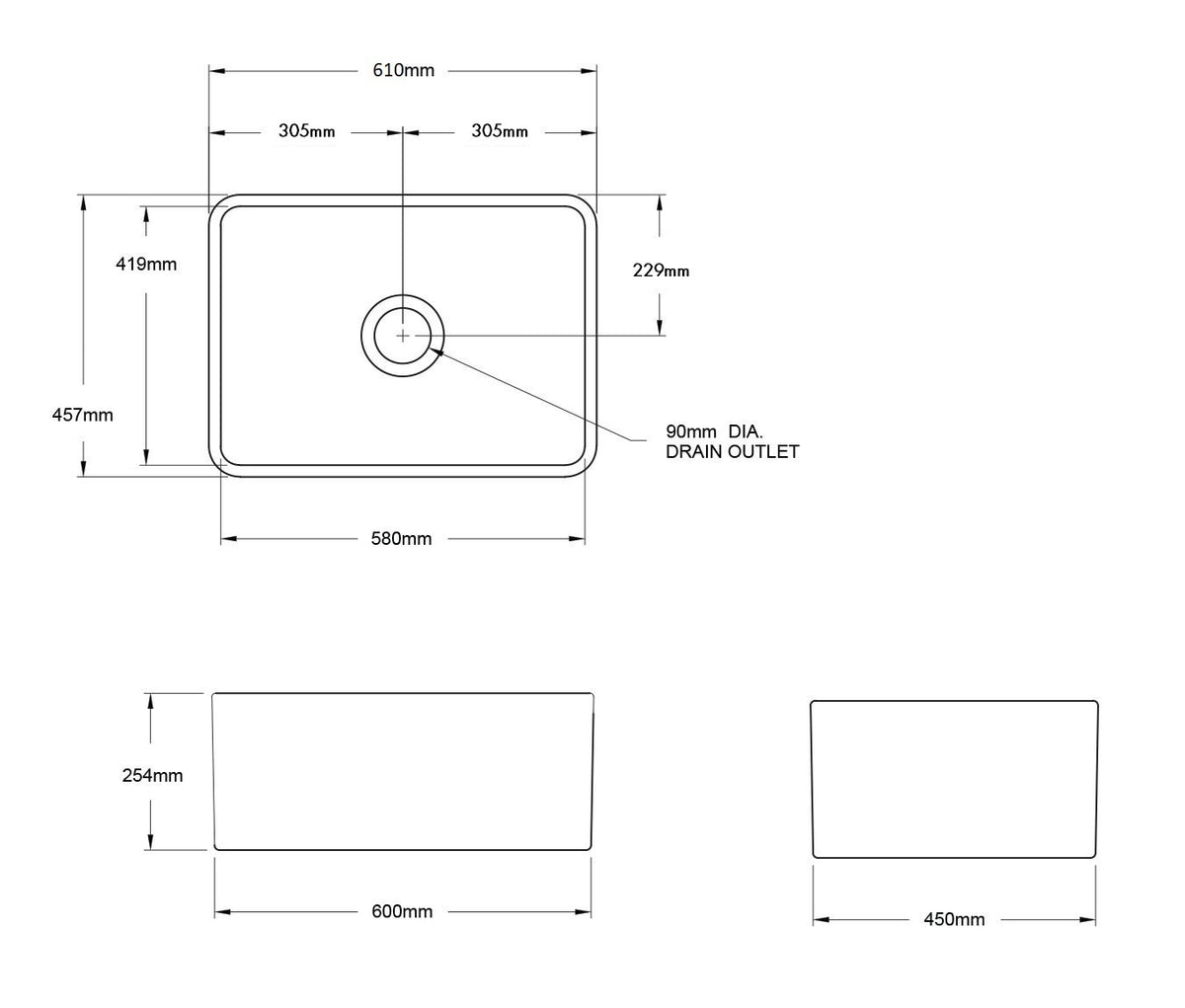 Novi 60 x 46 Fine Fireclay Matte White Farmhouse Butler Sink