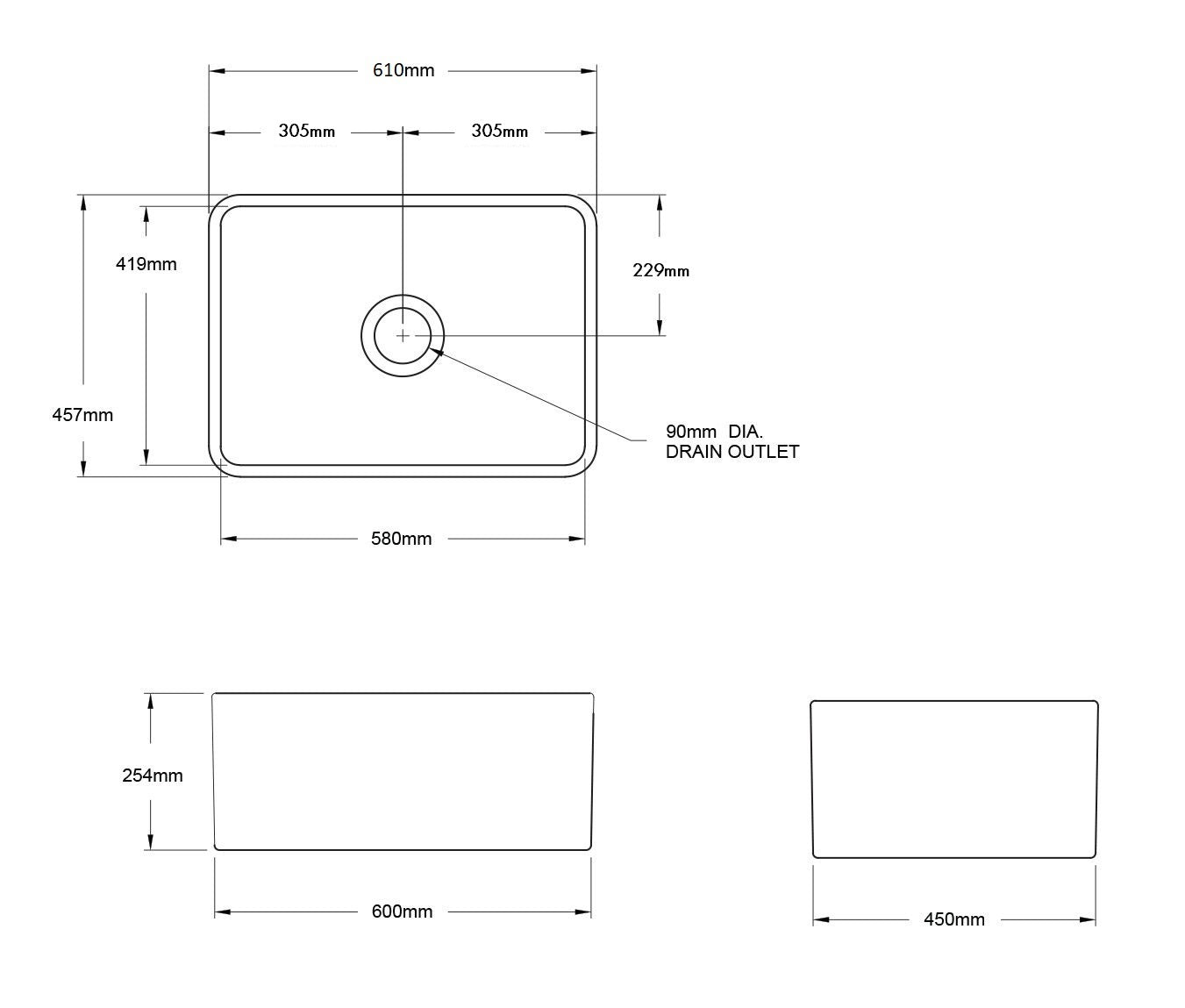 Novi 60 x 46 Fine Fireclay Gloss White Farmhouse Butler Sink