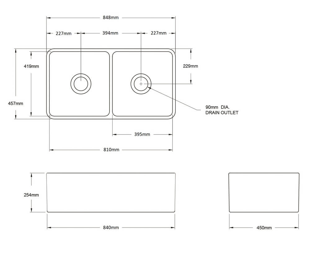 Novi 85 x 46 Fine Fireclay Matte Black Farmhouse Butler Sink