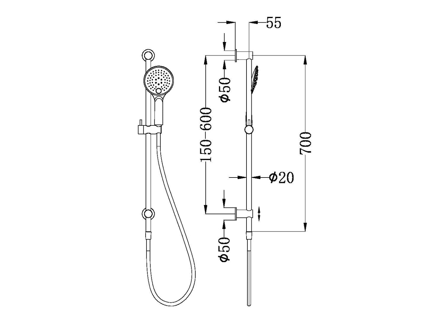 Nero Dolce 3 Function Rail Shower Brushed