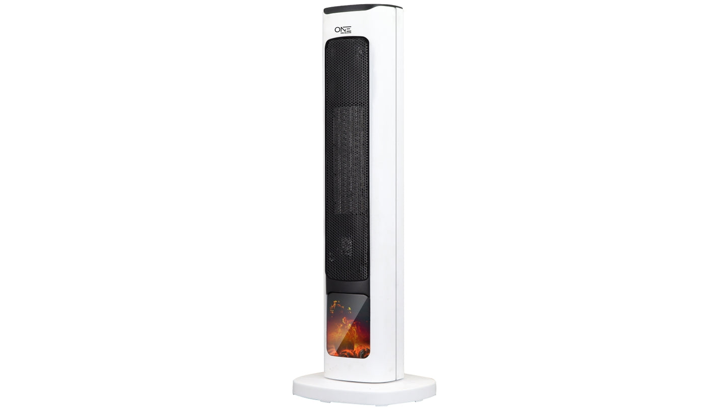 One 2000W Flame Effect Ceramic Fan Heater with Remote - Reno Spares