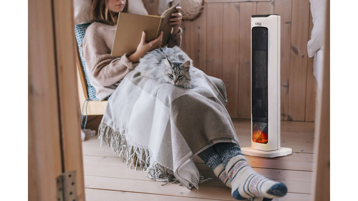 One 2000W Flame Effect Ceramic Fan Heater with Remote - Reno Spares