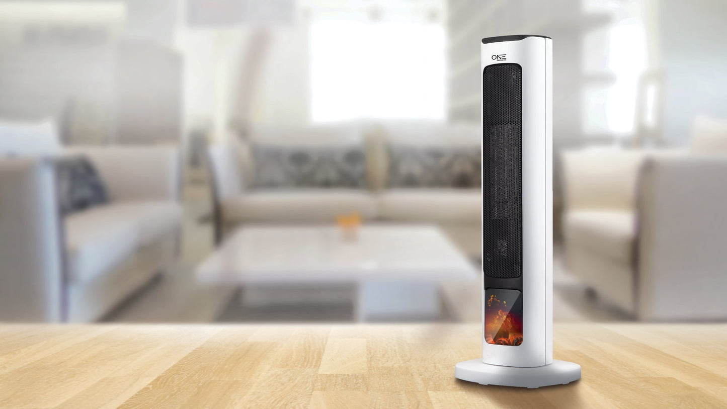 One 2000W Flame Effect Ceramic Fan Heater with Remote - Reno Spares