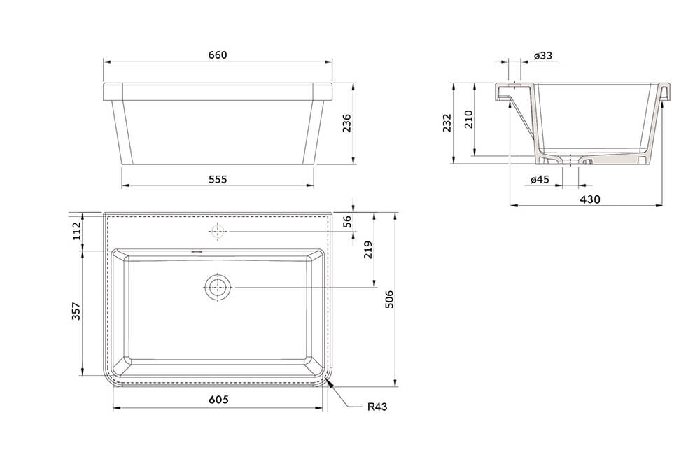 Ravine 66 x 51 Fine Fireclay Inset Sink