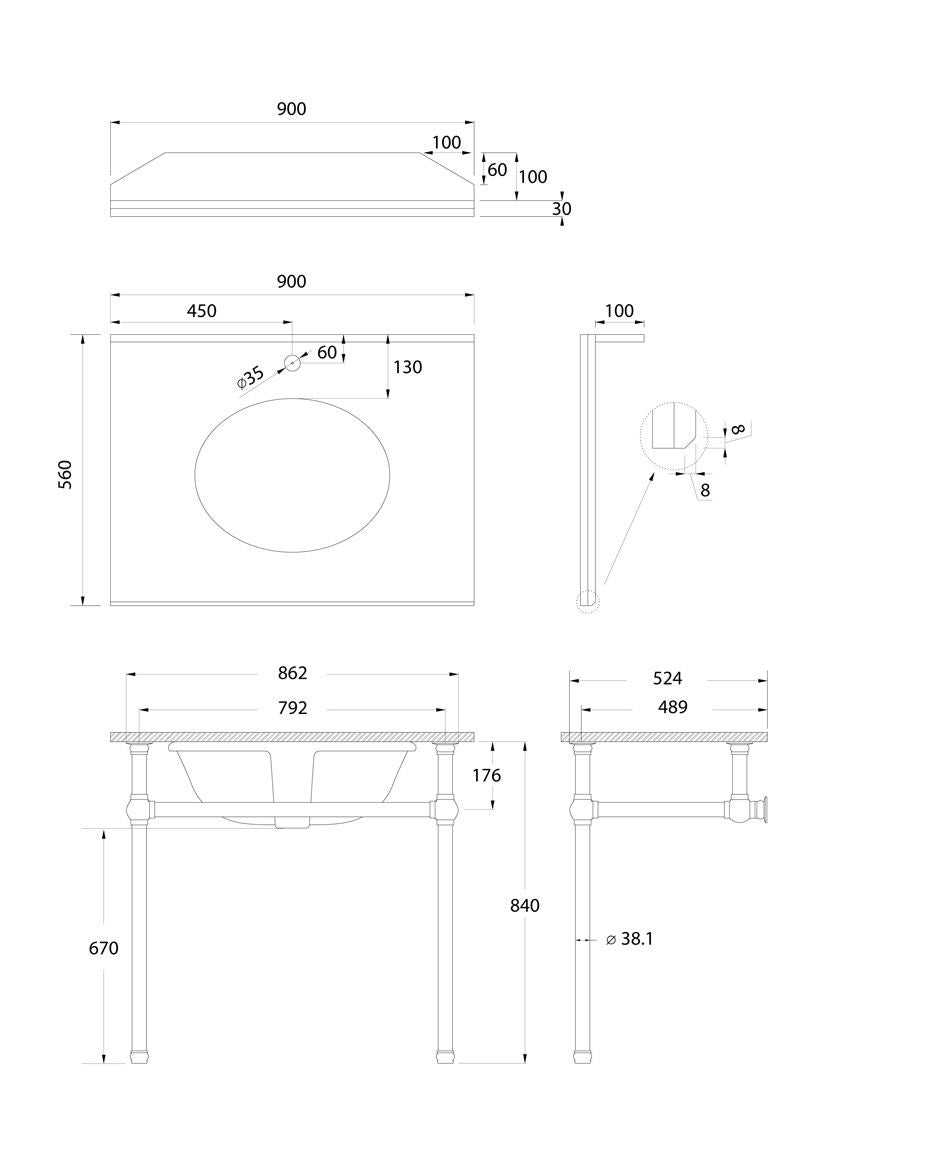 Mayer Basin Stand With 90x55 Marble Top - Reno Spares