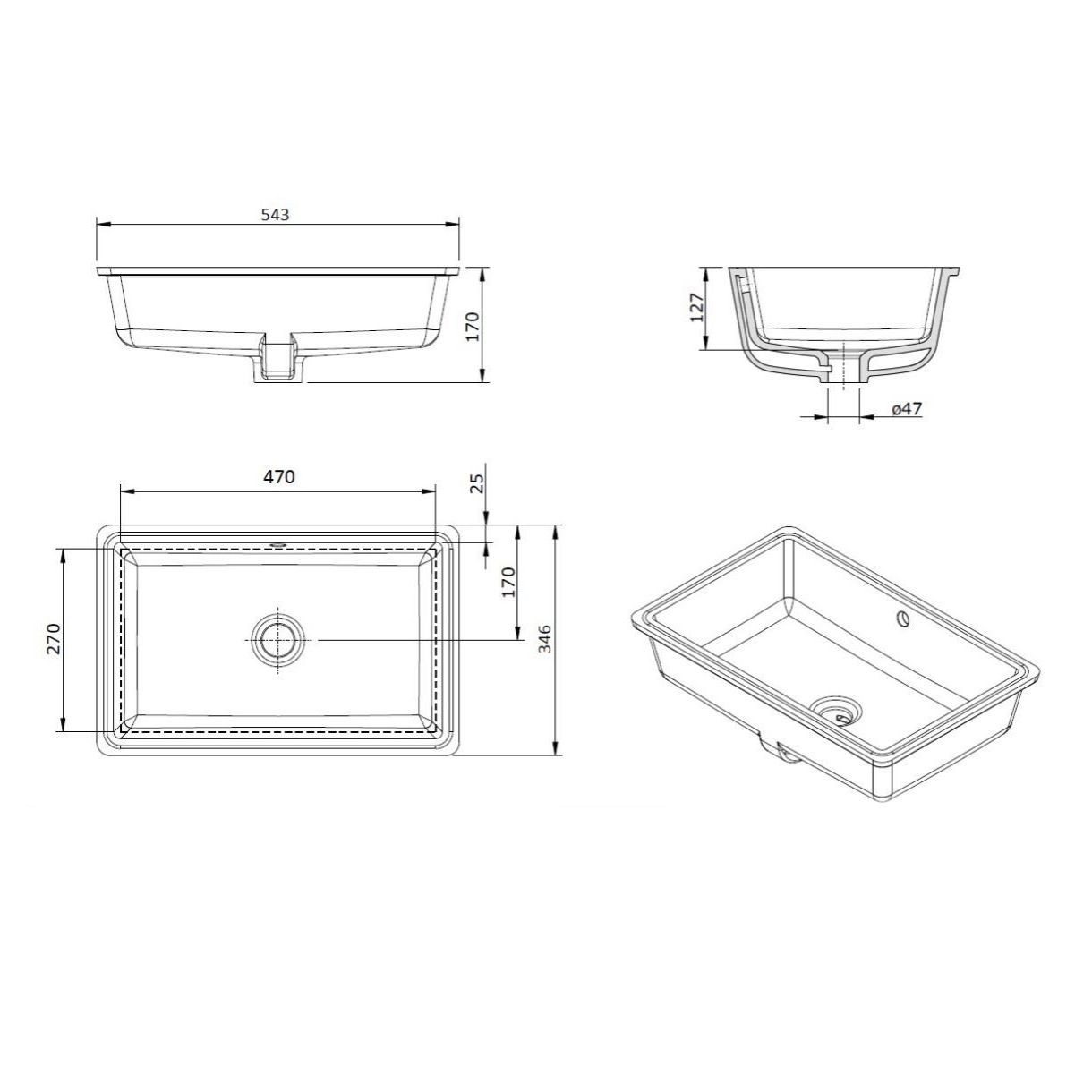 Standard Agres 53 x 34 Under Counter Ceramic Wash Basin