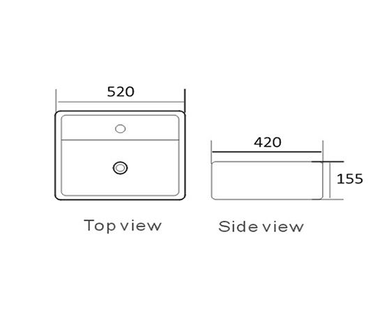 Inspire Wall Hung Square Basin 1 Tap Hole 520x420