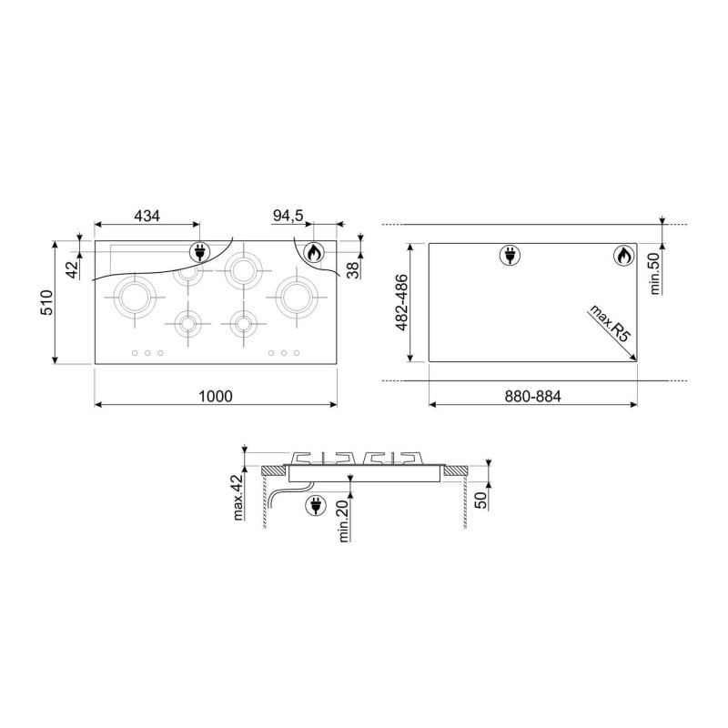Smeg 100cm Linea Aesthetic Gas Cooktop Stainless Steel PXL6106AU
