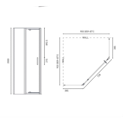 DECINA PREZZO SEMI-FRAMELESS ANGLED SHOWER SCREEN  900MM