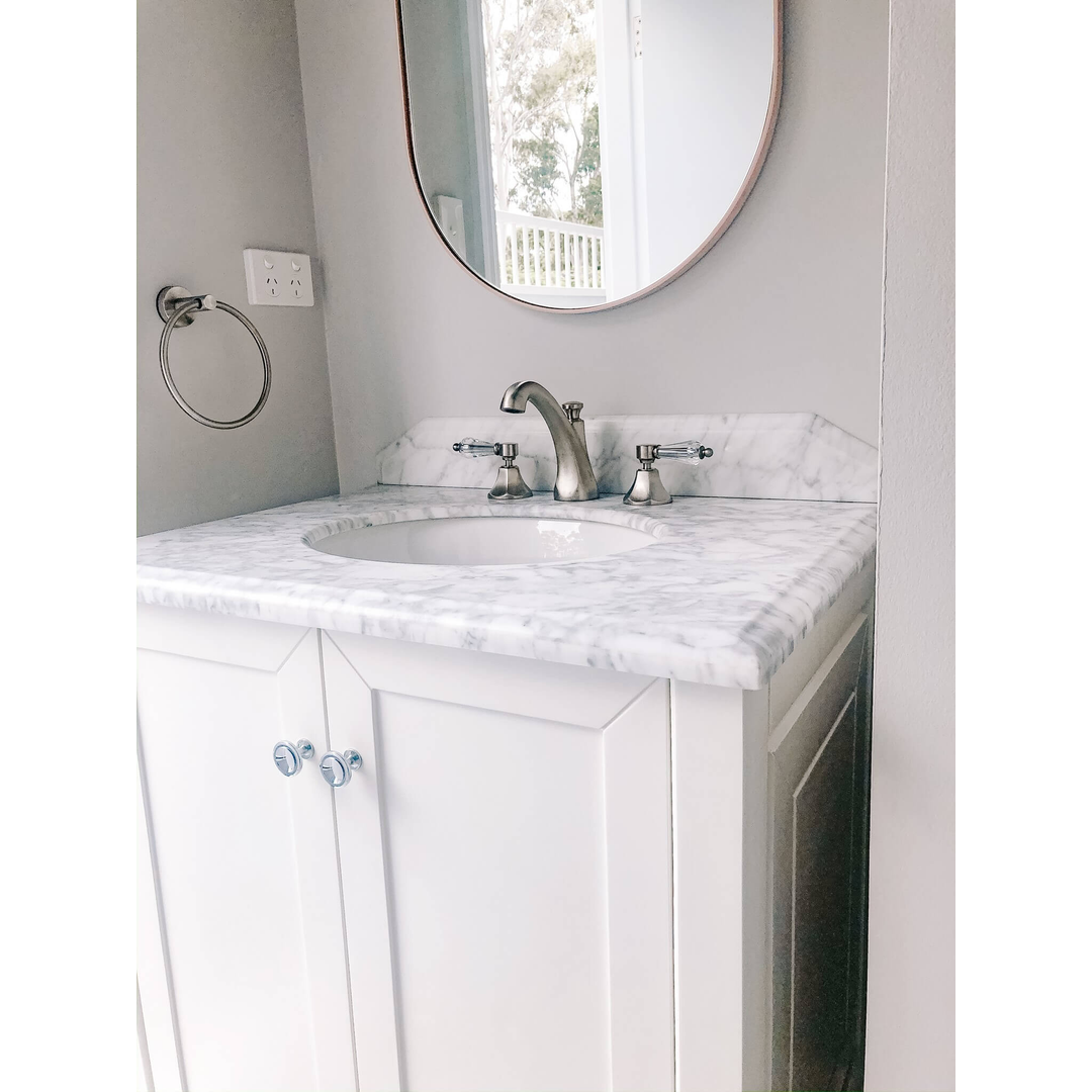 T&H Coventry 75 X 55 Satin  Vanity Real Marble Top & Ceramic U/C Basin