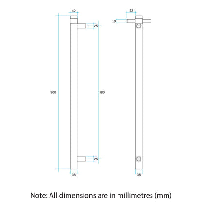 Thermorail Straight/Round 12Volt Vertical Bar 900X142X100MM 26Watts With Optional Hook - Horizon Blue