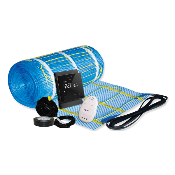 Thermonet 150W/m² 2m² Undertile Heating Kit with Black Thermostat