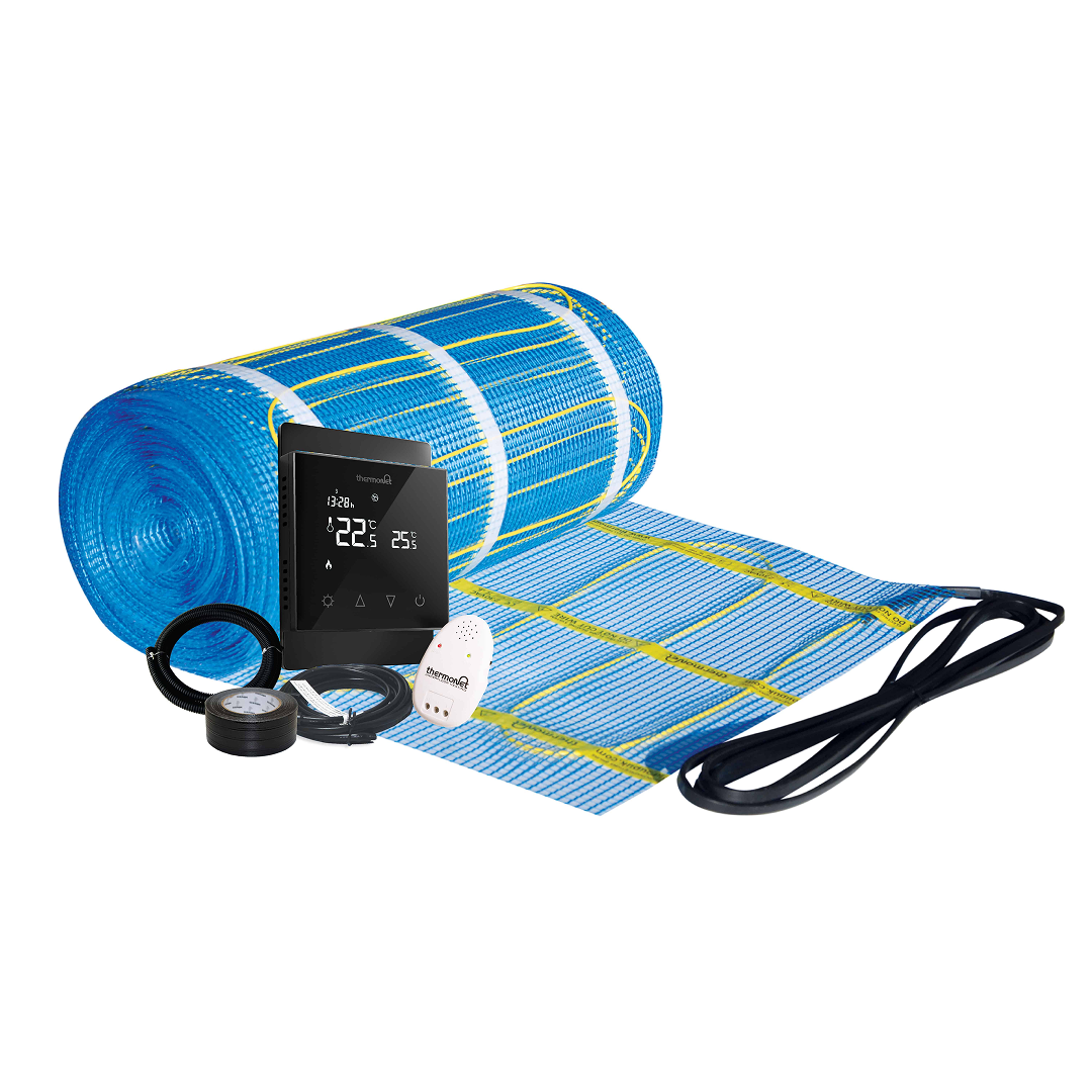 Thermonet 150W/m² 10m² Undertile Heating Kit with Black Thermostat