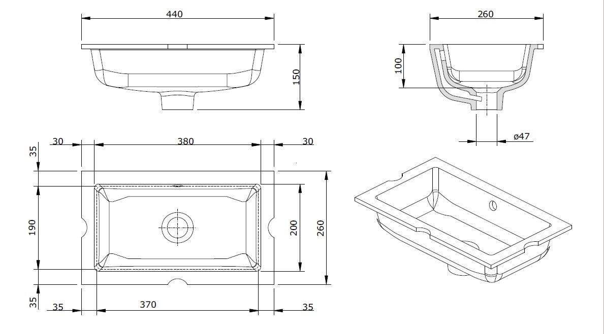 Mini Agres 44 x 26 Under Counter Ceramic Wash Basin