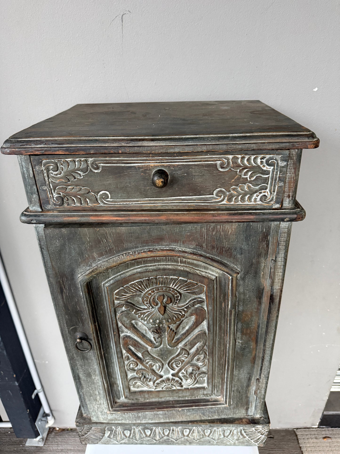 Vintage Wooden Carved Storage Cabinet