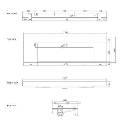 Otti Moonlight Wall Hung   Basin 1500x460