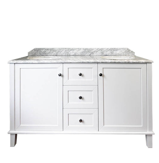 Coventry 150 x 56 Double Bowl Satin White Vanity with Real Marble Top & Ceramic Undercounter Basins