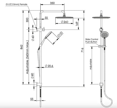 Greens Rocco Combination Twin Rail Shower