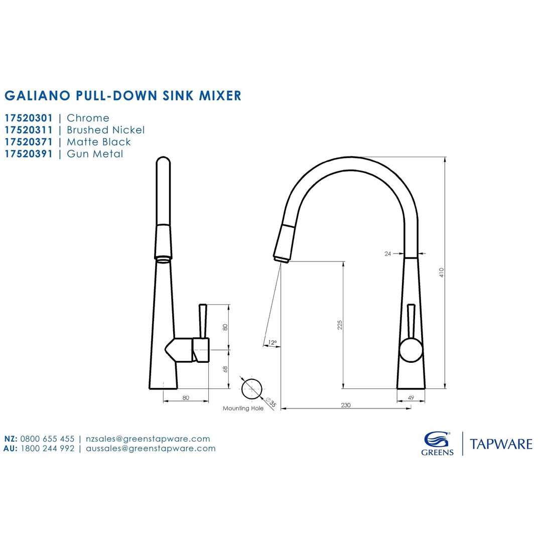Greens Galiano Pull Down Sink Mixer