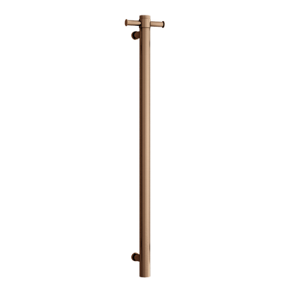 City Life Inox Vertical Single Bar With Robe Hook Heated Towel Rail - Brushed Bronze