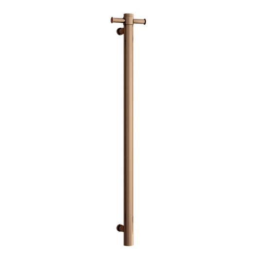 City Life Inox Vertical Single Bar With Robe Hook Heated Towel Rail - Brushed Bronze