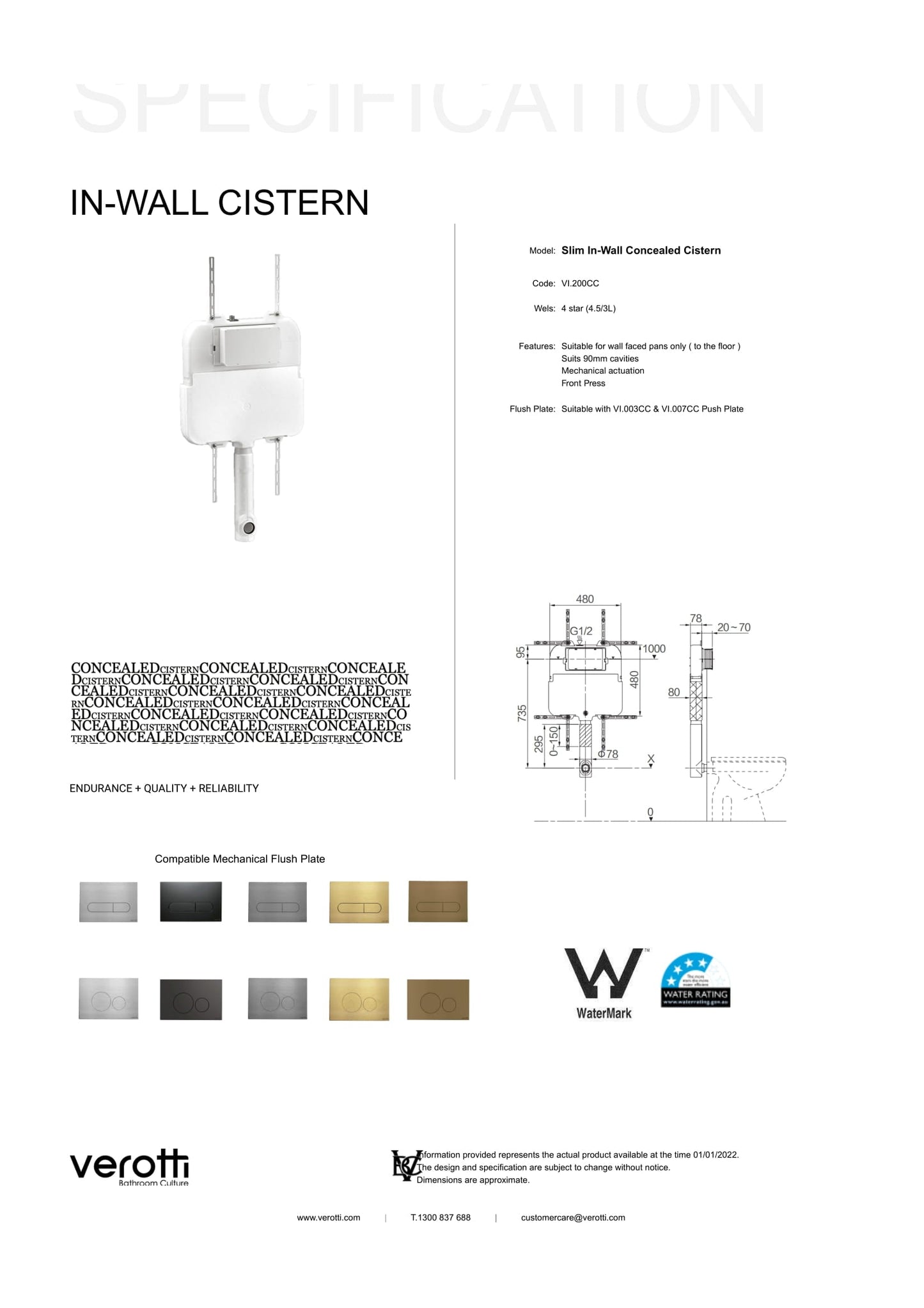 VEROTTI – SLIM MECHANICAL IN-WALL CONCEALED CISTERN