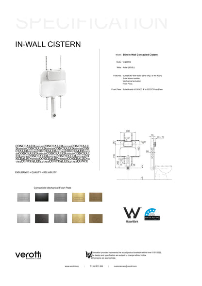 VEROTTI – SLIM MECHANICAL IN-WALL CONCEALED CISTERN