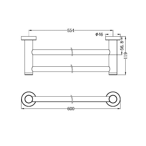 Nero Mecca 600mm Double Towel Rail