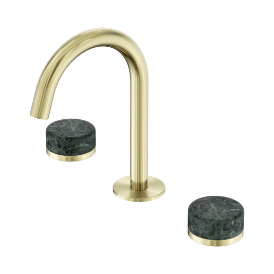 Serenity Basin Set Arc Spout With Verde Alpi Handle Brushed Gold