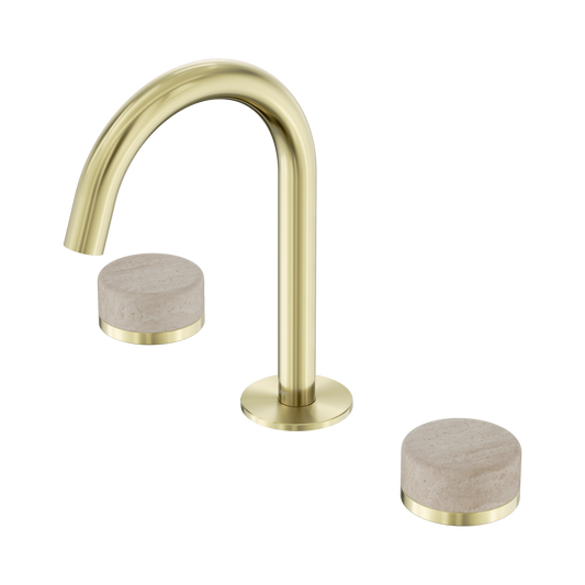 Serenity Basin Set Arc Spout With Rome Travertine Handle Brushed Gold