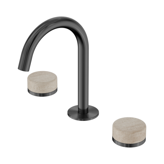 Serenity Basin Set Arc Spout With Rome Travertine Handle Gun Metal